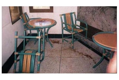 Coin de la buvette avec du sang par terre...